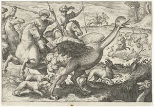 Paisagem com caça de avestruz Cenas de caça (título da série) Icones Venantum Species Varias Representantes (título da série)