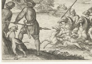 Paisagem do rio com caça ao veado Cenas de caça (título da série) Icones Venantum Species Varias Representantes (título da série)