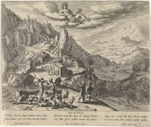 Alegoria do amanhecer com personificação de Aurora avrora. (título no objeto) Quatro meios-dias (título da série)