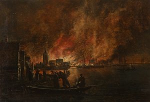 Incêndio nocturno sobre a cidade holandesa de Egbert van der Poel