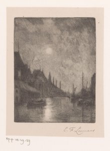 Vista do rio numa cidade à noite de Egide François Leemans (signed by artist)