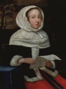 Retrato, de, um, sentada, senhora, lendo uma carta