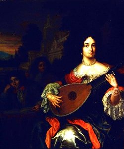 Uma senhora tocando alaúde com dois garotos ao seu lado (não o mesmo que 31891) de Eglon Hendrick van der attr. to Neer