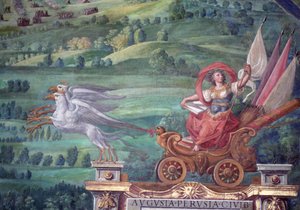 Carruagem desenhada por grifos, detalhe da "Galleria delle Carte Geografiche". de Egnazio Danti