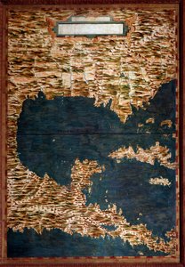 Mapa do México, Cuba, Flórida e Jamaica feito por Egnazio Danti (1536-1586) matemático, cosmógrafo e arquiteto italiano. Por volta de 1567. Florença, Palazzo Vecchio, Sala del Mappamondo
