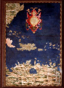 Santo Domingo (Santo Domingo) ou Mapa Hispaniola feito por Egnazio Danti (1536-1586) matemático, cosmógrafo e arquiteto italiano. Por volta de 1567. Florença, Palazzo Vecchio, Sala del Mappamondo