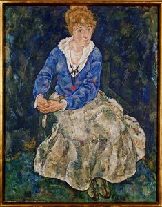 Retrato de Edith Schiele, mulher do artista, sentada de Egon Schiele