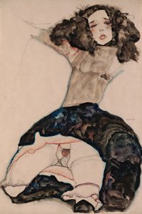 Garota de cabelos pretos com saia levantada, 1911 de Egon Schiele