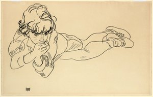 Menino deitado de bruços, 1918 de Egon Schiele