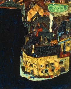 Cidade do Rio Azul II ... (óleo e guache sobre madeira) de Egon Schiele