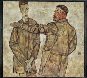 Retrato duplo do inspetor central ... (pintura sobre tela) de Egon Schiele