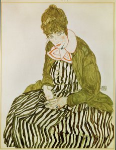 Edith Schiele, mulher do artista, sentada (guache, aguarela e lápis de cor preto) de Egon Schiele