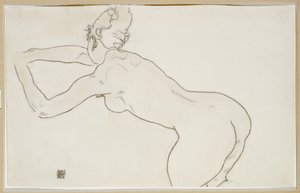 Mulher nua ajoelhada e inclinando-se para a esquerda, 1918