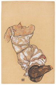 Torso feminino em lingerie e meias pretas; Torso feminino em roupas íntimas e meias pretas, 1917 de Egon Schiele