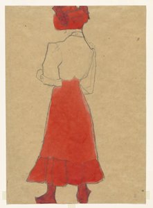 Mulher com saia vermelha de Egon Schiele