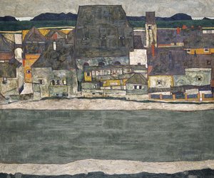 Casas no rio A cidade velha, 1914 de Egon Schiele