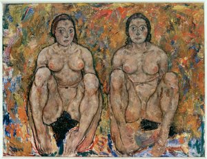 Kauernde Frauen [Mulheres de cócoras] (óleo e guache) de Egon Schiele