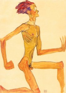 Ajoelhar-se homem nu, de perfil à direita de Egon Schiele