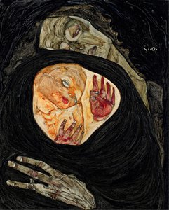 A mãe morta. Pintura de Egon Schiele (1890-1918), óleo sobre madeira de Egon Schiele