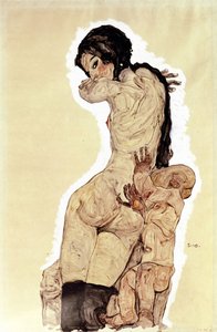 Mãe e filho. (Mãe e filho). Obra de Egon Schiele (1890-1918), aquarela e guache sobre papel de Egon Schiele