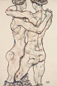 Meninas nuas abraçando, 1914 de Egon Schiele