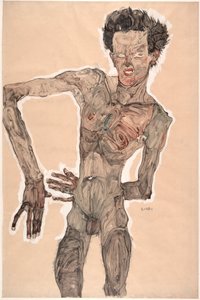 Auto-retrato nu, fazer caretas, 1910