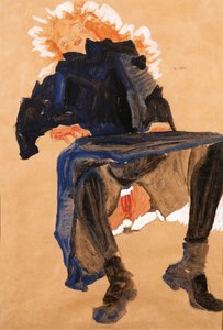 Menina reclinada em um vestido azul, 1910 de Egon Schiele