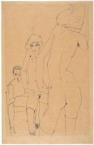 Schiele com a modelo nua diante do espelho, 1910