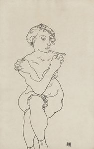 Nu feminino sentado, braços e pernas cruzados, 1918