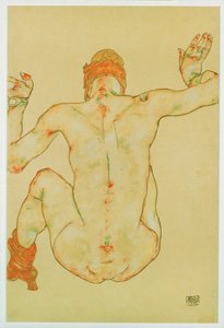 Nu feminino sentado, vista de trás (guache, aguarela e lápis) de Egon Schiele