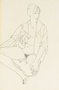 Nu feminino sentado com blusa aberta, 1913 de Egon Schiele