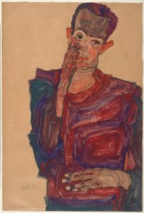 Auto-retrato com pálpebra puxada para baixo, 1910 de Egon Schiele