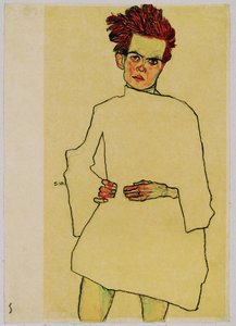 Autorretrato com camisa (guache, aguarela e lápis de cor preto) de Egon Schiele