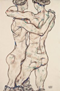 Raparigas nuas a abraçarem-se de Egon Schiele