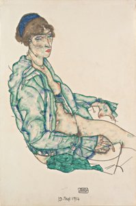 Seminu sentado com fita azul no cabelo de Egon Schiele