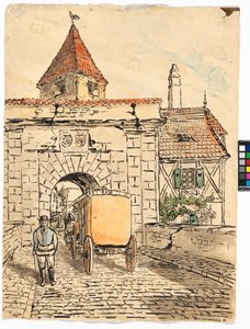 Porta da cidade com carruagem (Trabalho de aluno) de Egon Schiele