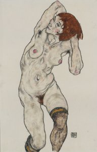 De pé nu em meias pretas, 1917 (wc e carvão no papel)