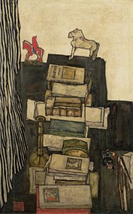 Ainda vida com livros Schieles Desk, 1914 de Egon Schiele