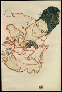 Stillende Mutter - Mãe que amamenta ... (aguarela e lápis de cor preto) de Egon Schiele