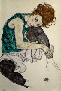 A mulher do artista, c.1917 (guache, aguarela e lápis de cor preto sobre papel) de Egon Schiele