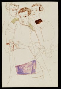 Autorretrato triplo (guache, aguarela e lápis) de Egon Schiele