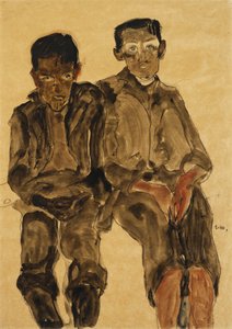 Dois meninos sentados; Dois Garotos Sentados, 1910 de Egon Schiele
