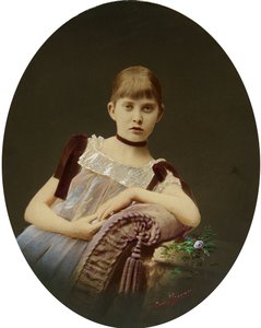 Retrato de uma rapariga. Fotografia em gelatina de prata, Gouache de Egor Maximovich Ovcharenko (?-1902) de Egor Maximovich Ovcharenko
