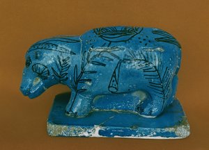 Hipopótamo azul com decoração preta, do Dra. Aboul Naga, Reino Médio (faiança)