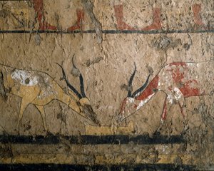 Antiquite egípcia: criação de rabo de cauda. Fresco da tumba da rainha Neferou III. 12ª dinastia. 2200-2000 AC. De El Ghebelen. Turim, museu egípcio. de Egyptian 12th Dynasty