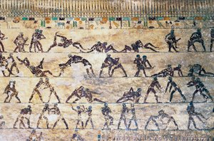 Cenas de combate, pintura de paredes, túmulo de Kethi, Necrópole de Beni Hasan, Egipto, civilização egípcia, Reino do Meio, Dinastia XII