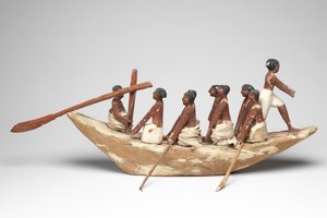 Veleiro modelo do túmulo do reino médio de Khety (Beni Hasan), c.2010 BC - 1950 BC (madeira e linho pintados)