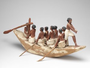 Veleiro modelo do túmulo do reino médio de Khety (Beni Hasan), c.2010 BC - 1950 BC (madeira e linho pintados)