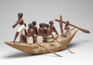 Veleiro modelo do túmulo do reino médio de Khety (Beni Hasan), c.2010 BC - 1950 BC (madeira e linho pintados)
