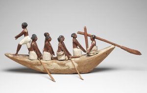 Veleiro modelo do túmulo do reino médio de Khety (Beni Hasan), c.2010 BC - 1950 BC (madeira e linho pintados)